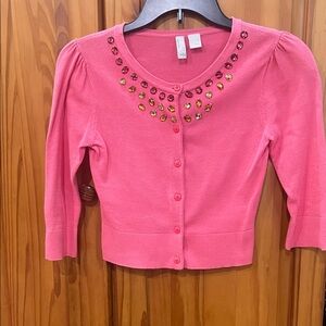 Retro Old Navy Salmon cardigan Sweater with Gem Details